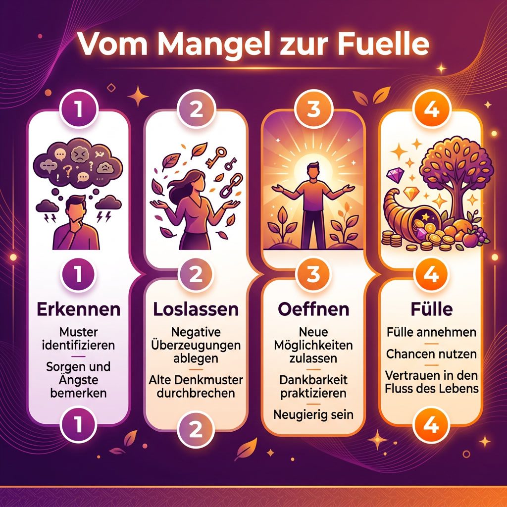 Infografik: Vom Mangel-Denken zur Fülle in 4 Schritten