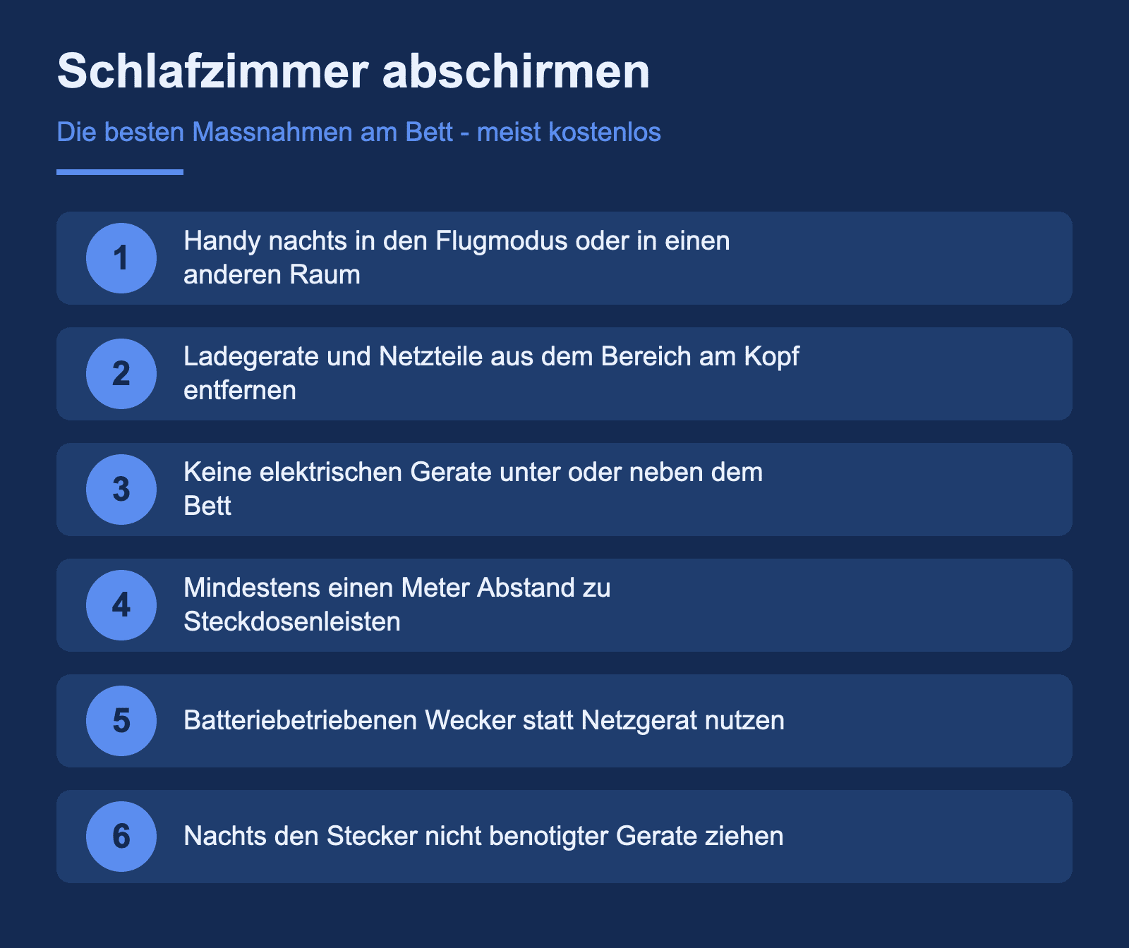 Infografik: Die besten Massnahmen zum Abschirmen von Elektrosmog am Bett